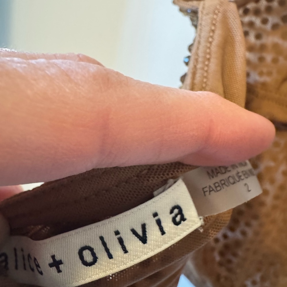 Alice and Olivia HANNAH EMBELLISHED TOP TAN/CRYSTAL - Picture 10 of 10